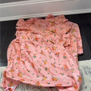 Bibado Pink Kids Bear Full Length Short Sleeve Bibs Toddler Girls - 3 BIBS